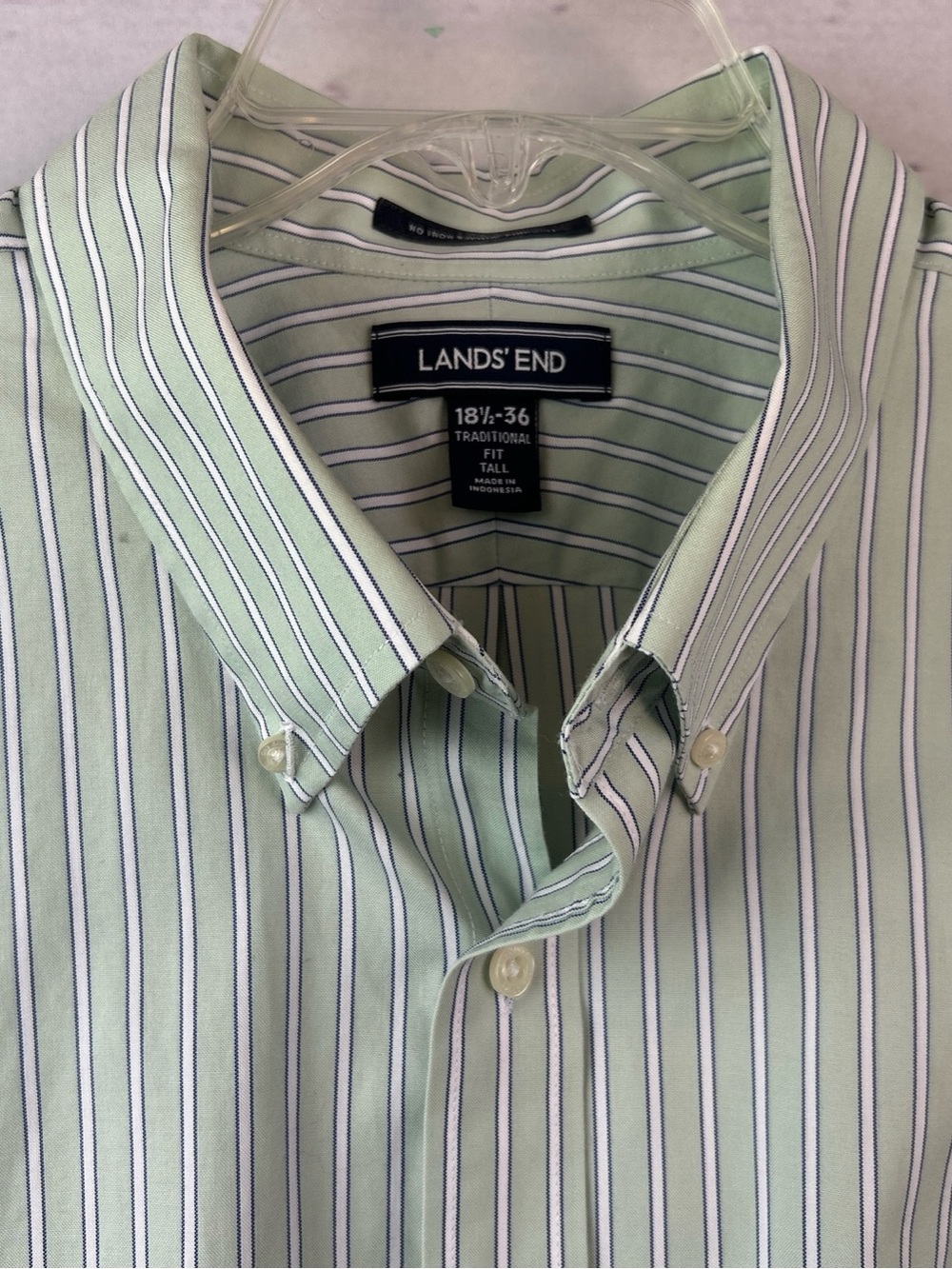 Lands' End Men 18 1/2 - 36T No Iron Supima Cotton Pinpoint Dress Shirt Trad Fit